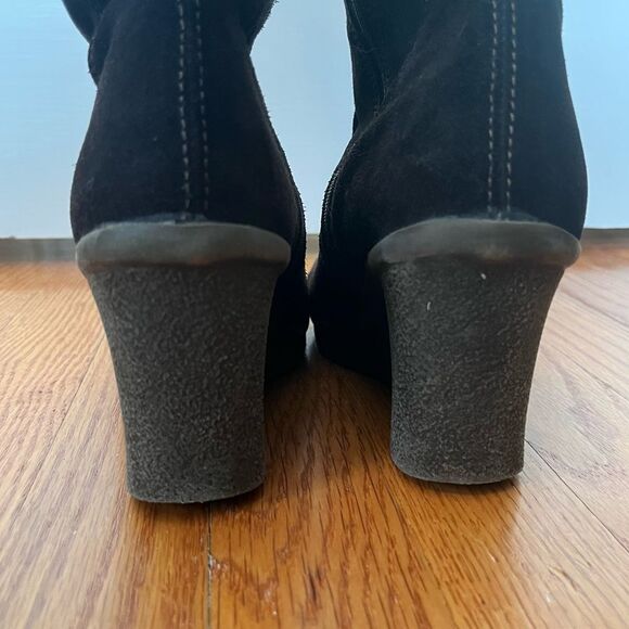 Clarks Dark Brown High Knee Suede Embroidered Wedge Rodeo Boots 8.5 - Picture 4 of 14